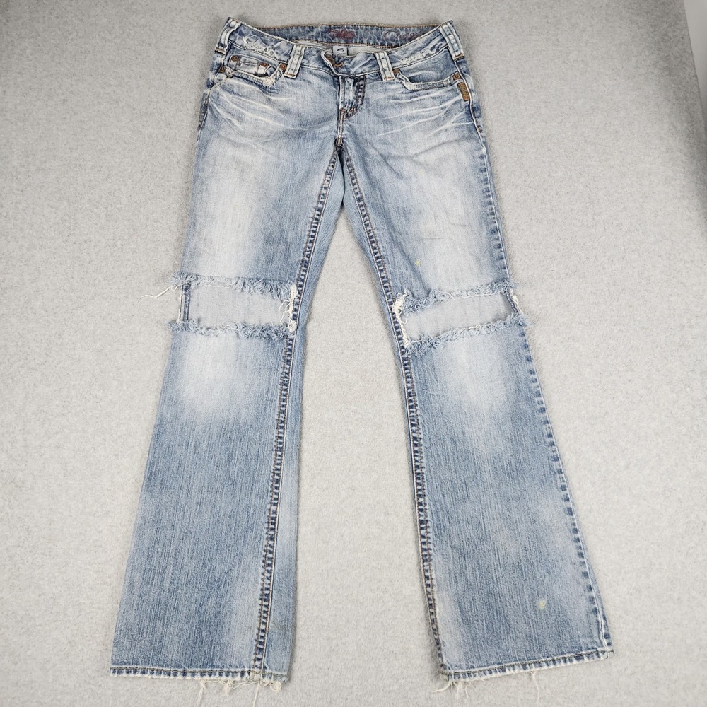 Silver Jeans Tuesday Women 29 Blue Denim Low Rise Distressed Western Glove Works